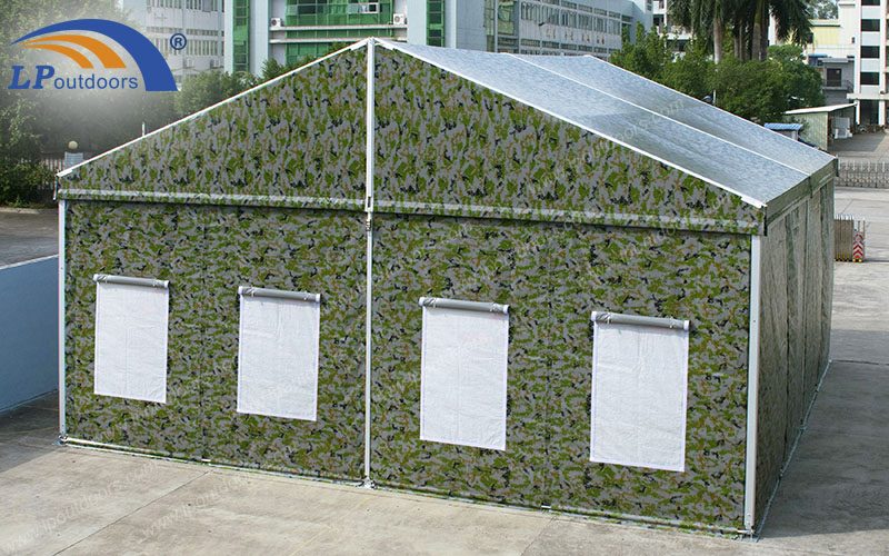 东莞丽平为户外拓展CS活动设计10米跨度户外野营迷彩救灾军用铝合金篷房