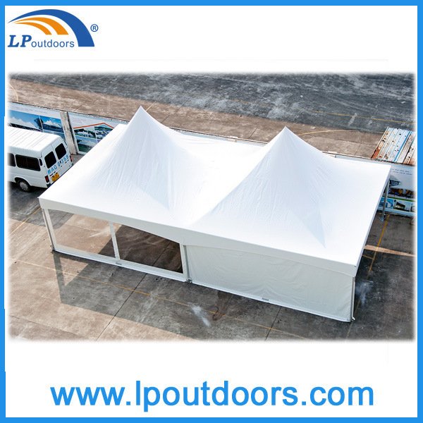 6X12米 小型白色室外活动展览双顶尖塔帐篷 配PVC透明窗户