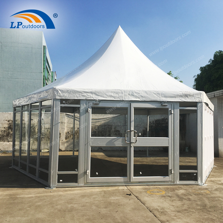 室外俱乐部活动六角多边形8米锥顶帐篷 带玻璃墙和ABS墙